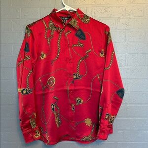 Ralph Lauren Equestrian Red and Gold Button Down Shirt